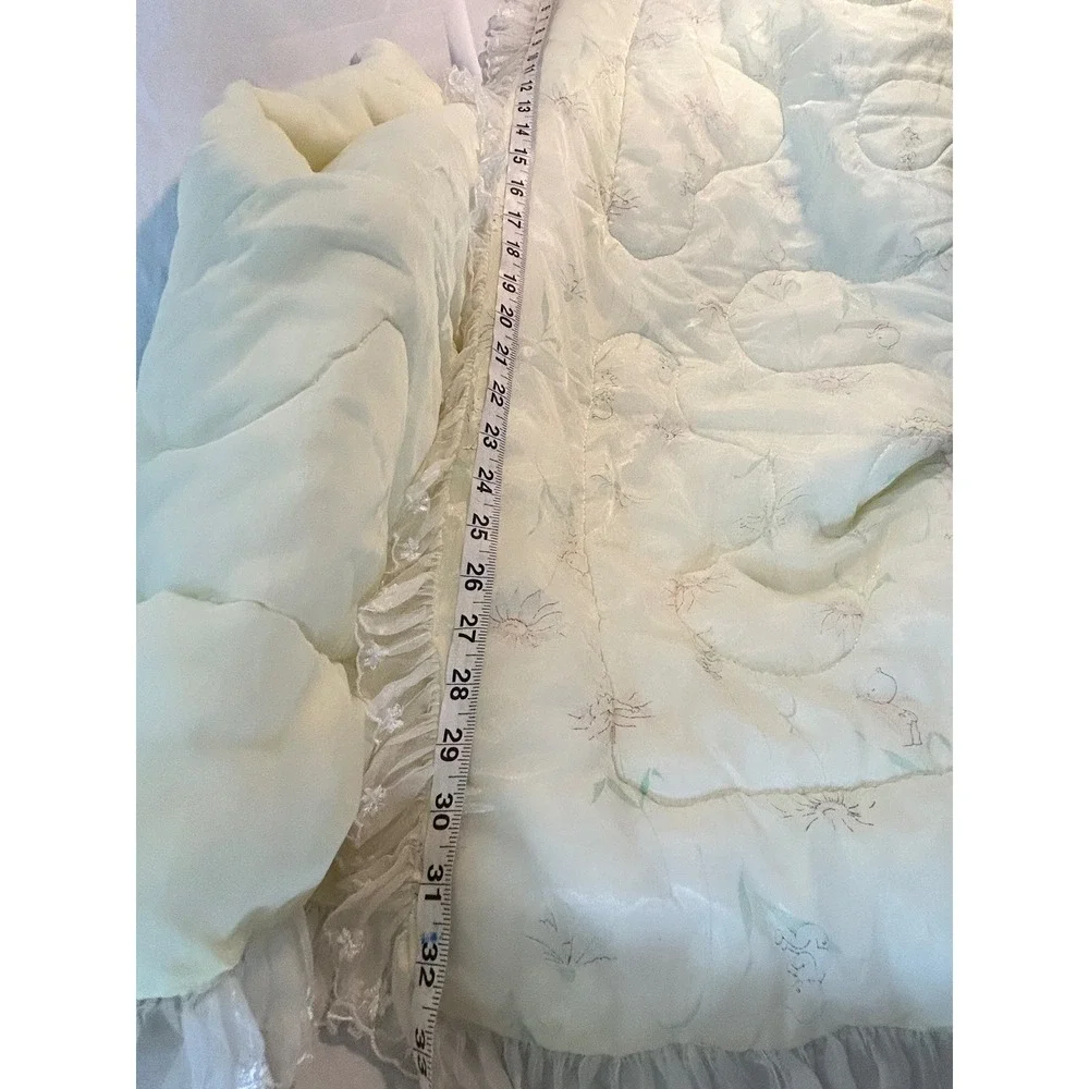 Vintage Yellow Floral Cherub Baby Comforter and Pillow Set Ruffle Lace Trim